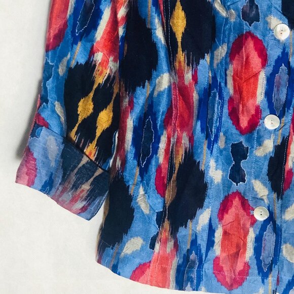 Ruby Rd shirt graphic mid or long sleeve blue multi color button down sheer READ - Picture 4 of 11